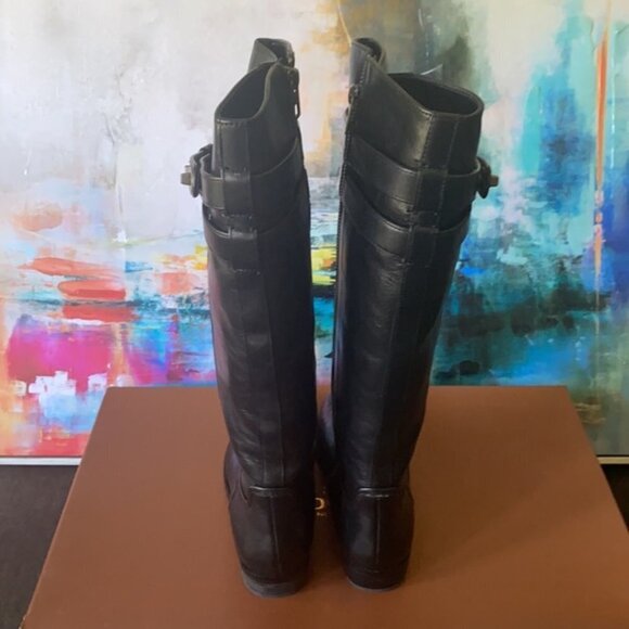 Coach New York Linette Tall Black Leather Riding Boots Calf 7 - Picture 5 of 6